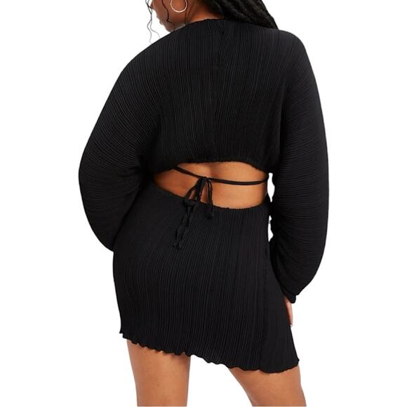 NWT Good American Always Fits Plissé Sculpted Black Mini Dress Size 1/2 S/M - Picture 6 of 9